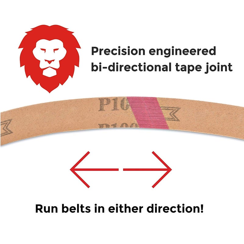 Red Label Abrasives أحزمة صنفرة متعددة الاستخدامات من أكسيد الألمنيوم المرن 2 × 42 بوصة 120 حبيبة من Red Label Abrasives لصناعة الأخشاب، الجلد، المطاط، البلاستيك، والأعمال المعدنية الخفيفة - حزمة 6 أحزمة ورق صنفرة - Image 3